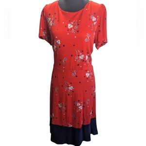 Boden Red and Navy Floral Midi Dress Office Career Business Wear Size 10R